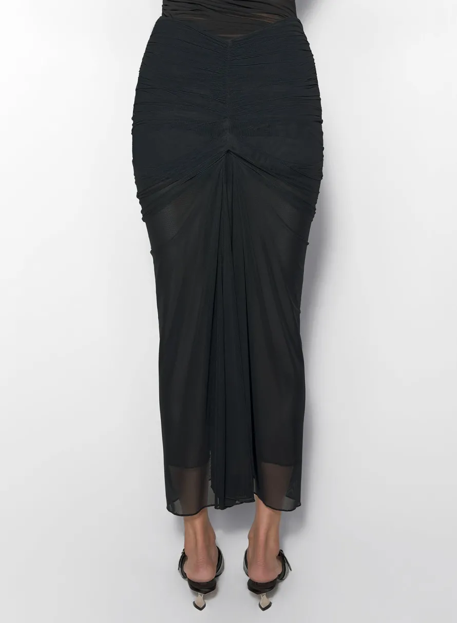 Skirts & Shorts|MUGLER black ruched mesh skirt