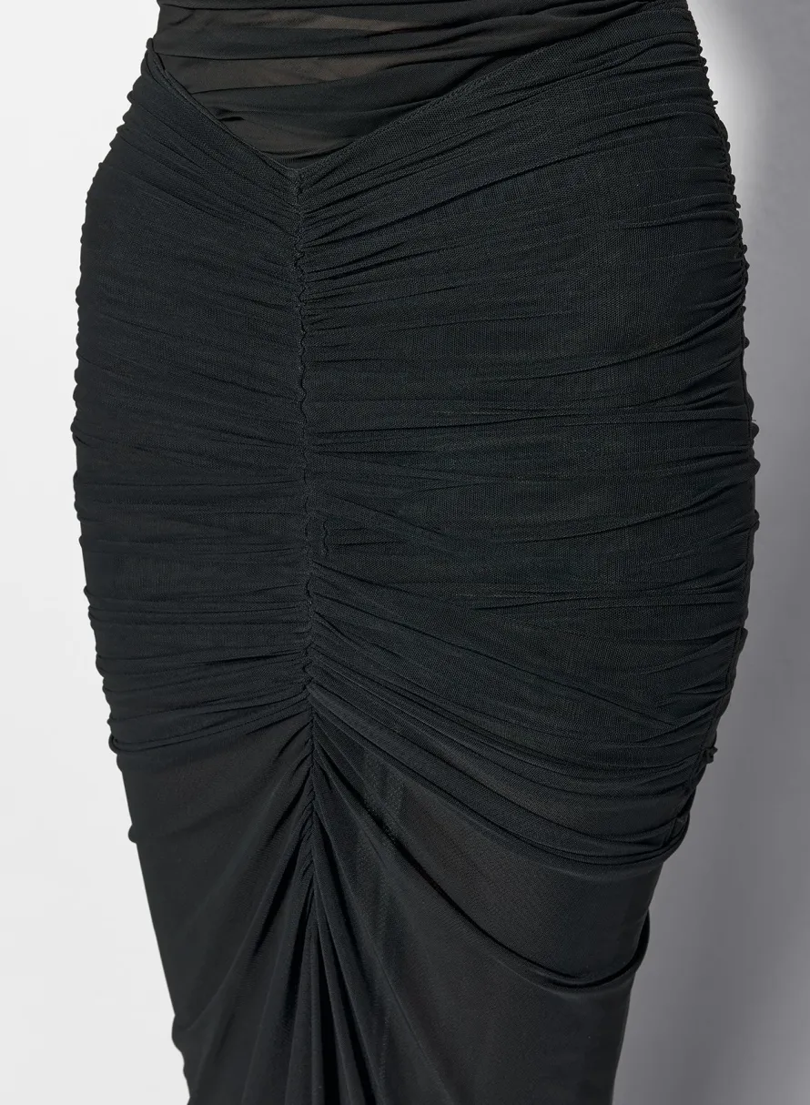 Skirts & Shorts|MUGLER black ruched mesh skirt