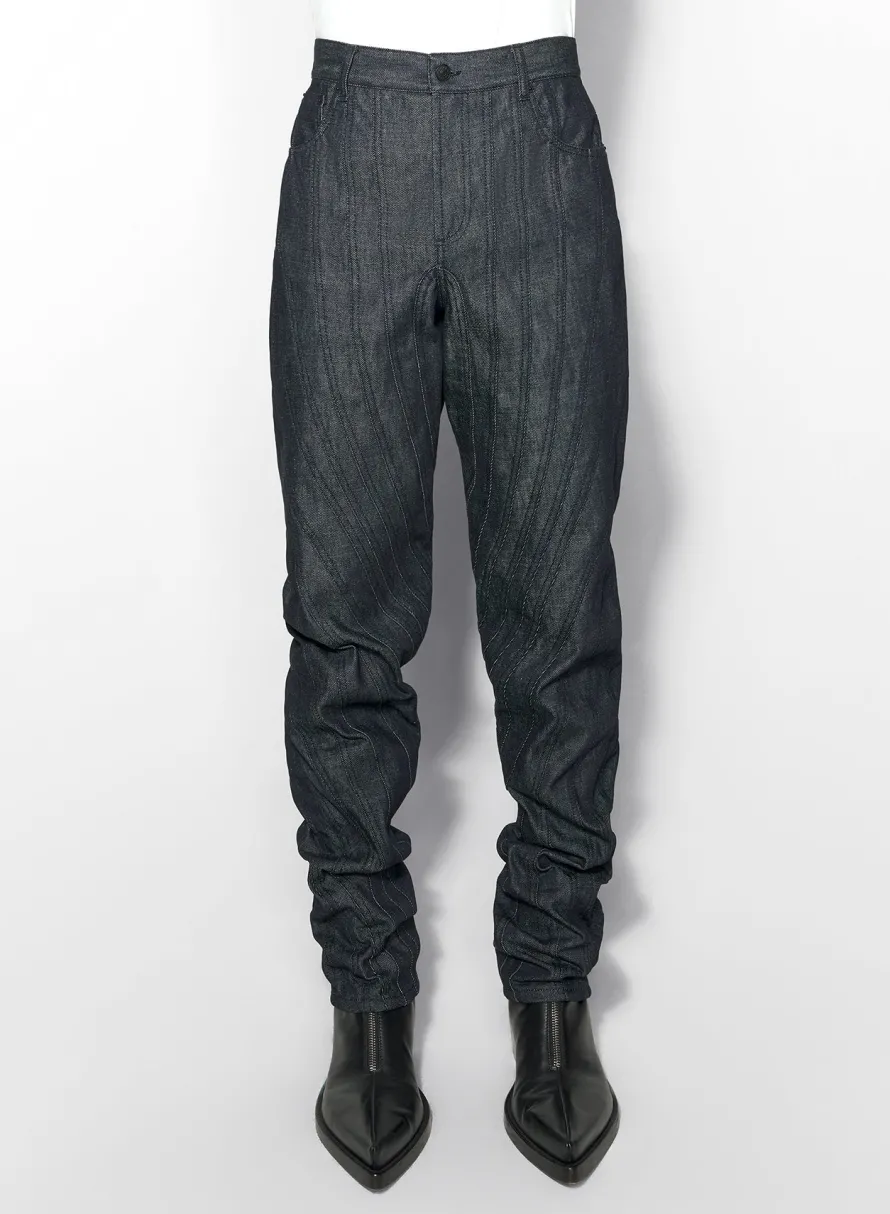 Denim|Denim|MUGLER raw blue spiral baggy jeans