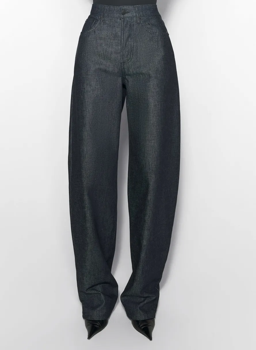 Denim|Trousers|MUGLER raw blue laced-up wide leg jeans