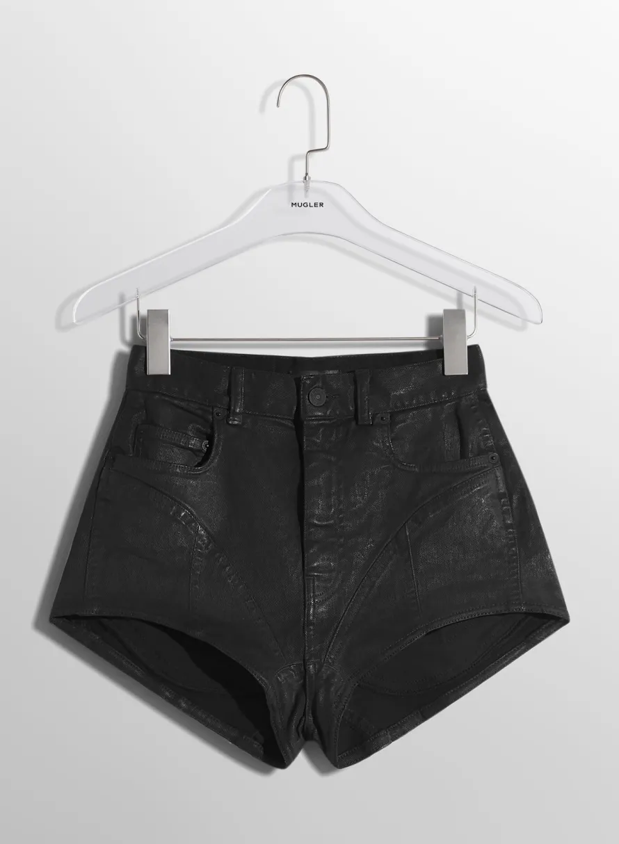 Denim|Skirts & Shorts|MUGLER raw blue bi-material denim shorts