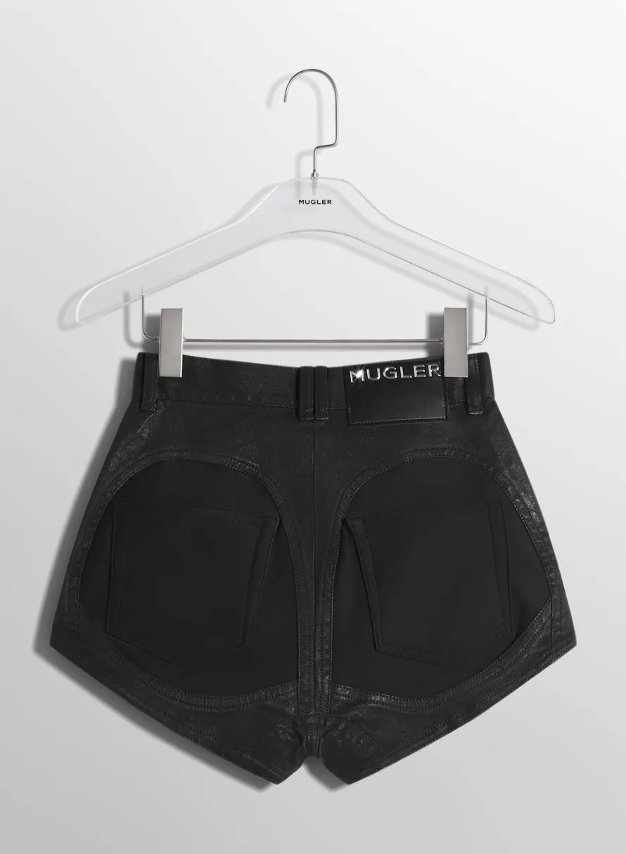 Denim|Skirts & Shorts|MUGLER raw blue bi-material denim shorts