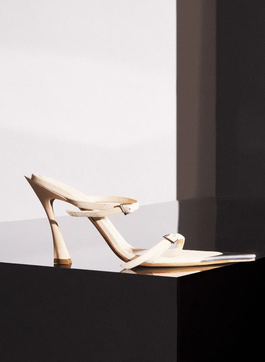 Shoes|MUGLER Tan suede Fang 95 sandals