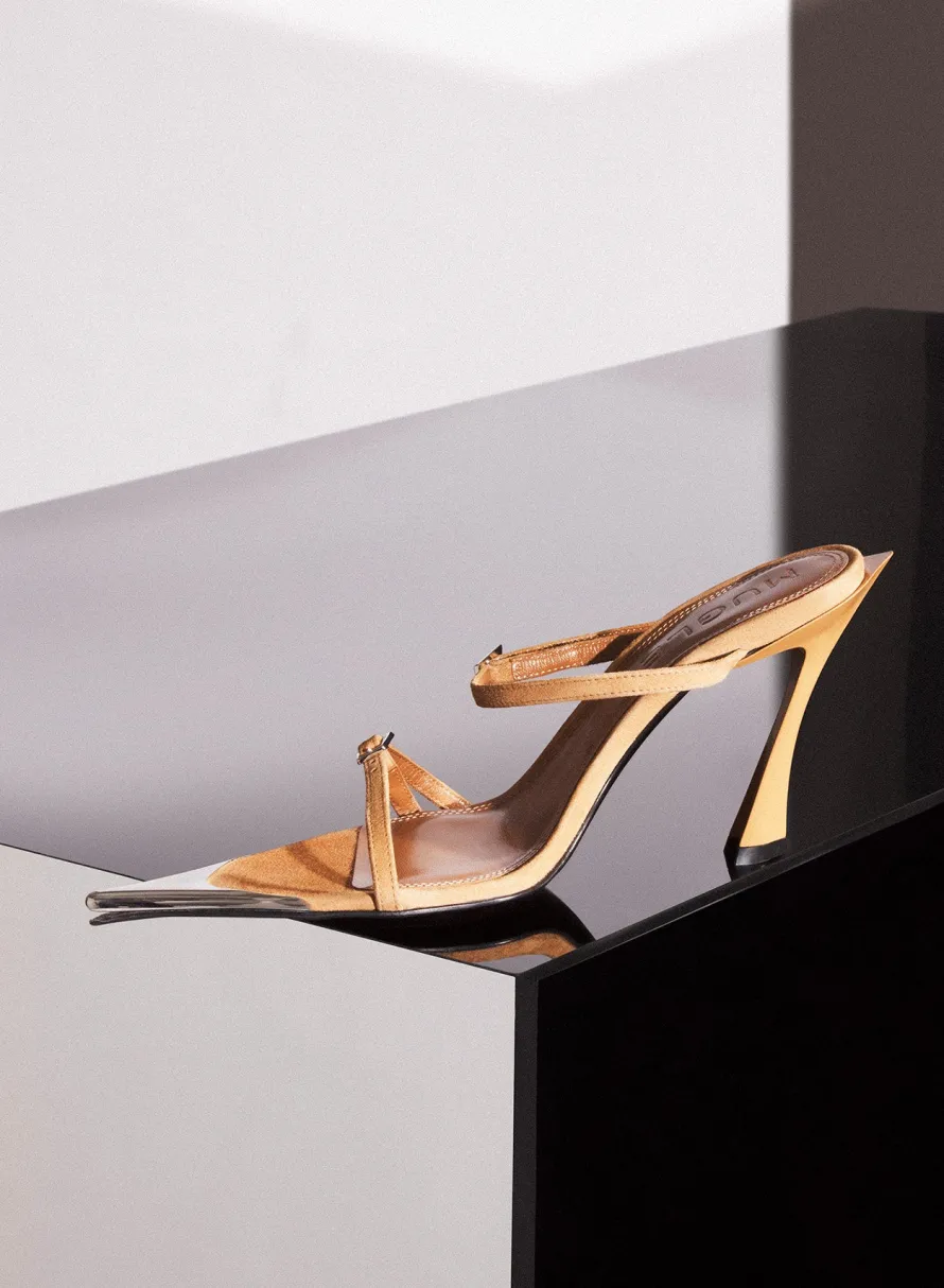 Shoes|MUGLER Cinnamon suede Fang 95 sandals