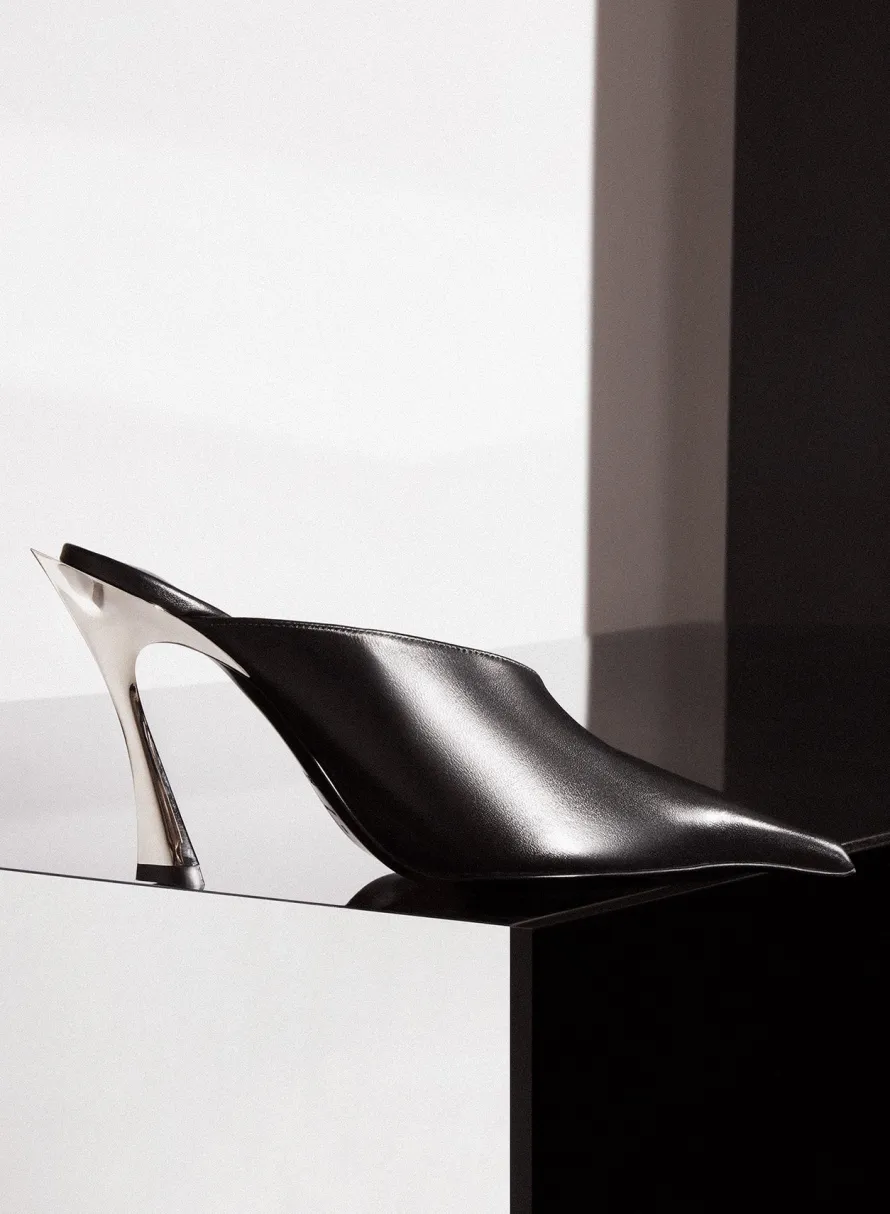 Shoes|MUGLER Black leather Fang 95 mules