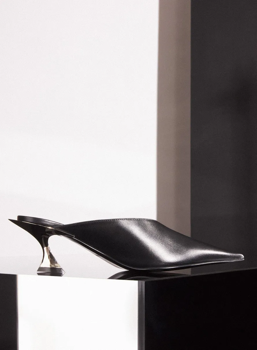 Shoes|MUGLER Black leather Fang 55 mules