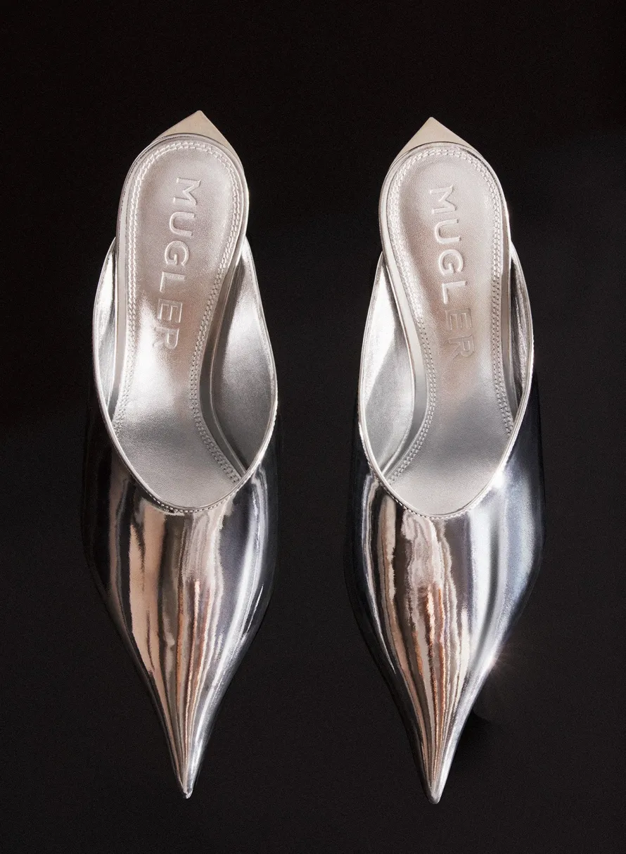Shoes|MUGLER Metallic leather Fang 55 mules