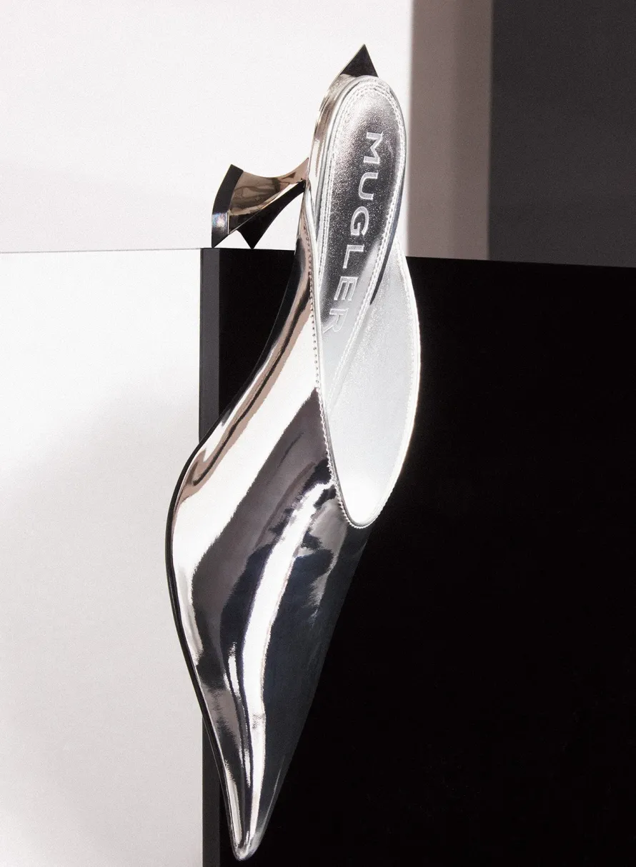 Shoes|MUGLER Metallic leather Fang 55 mules