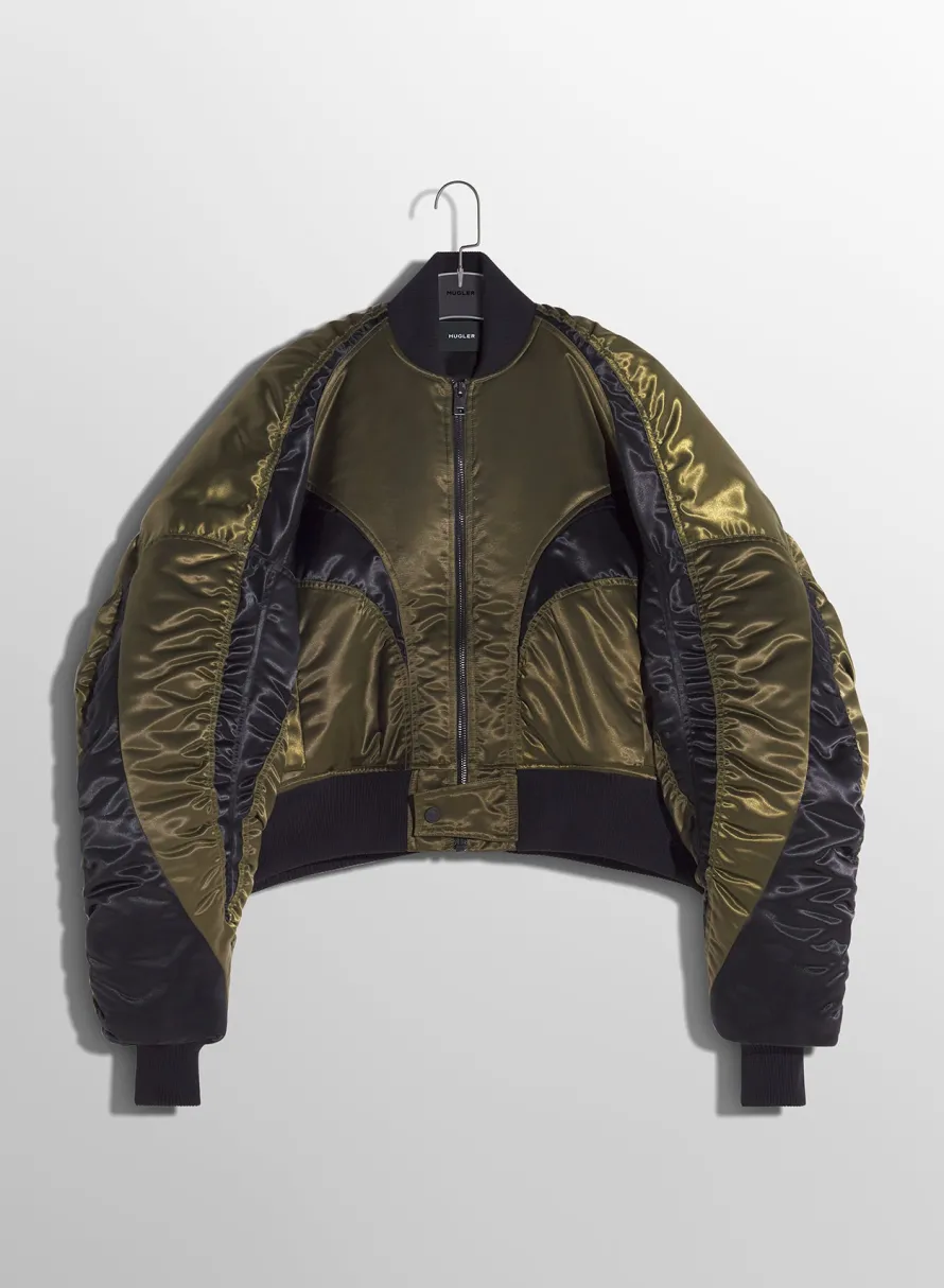 Jackets & Coats|MUGLER military green satiny bomber jacket