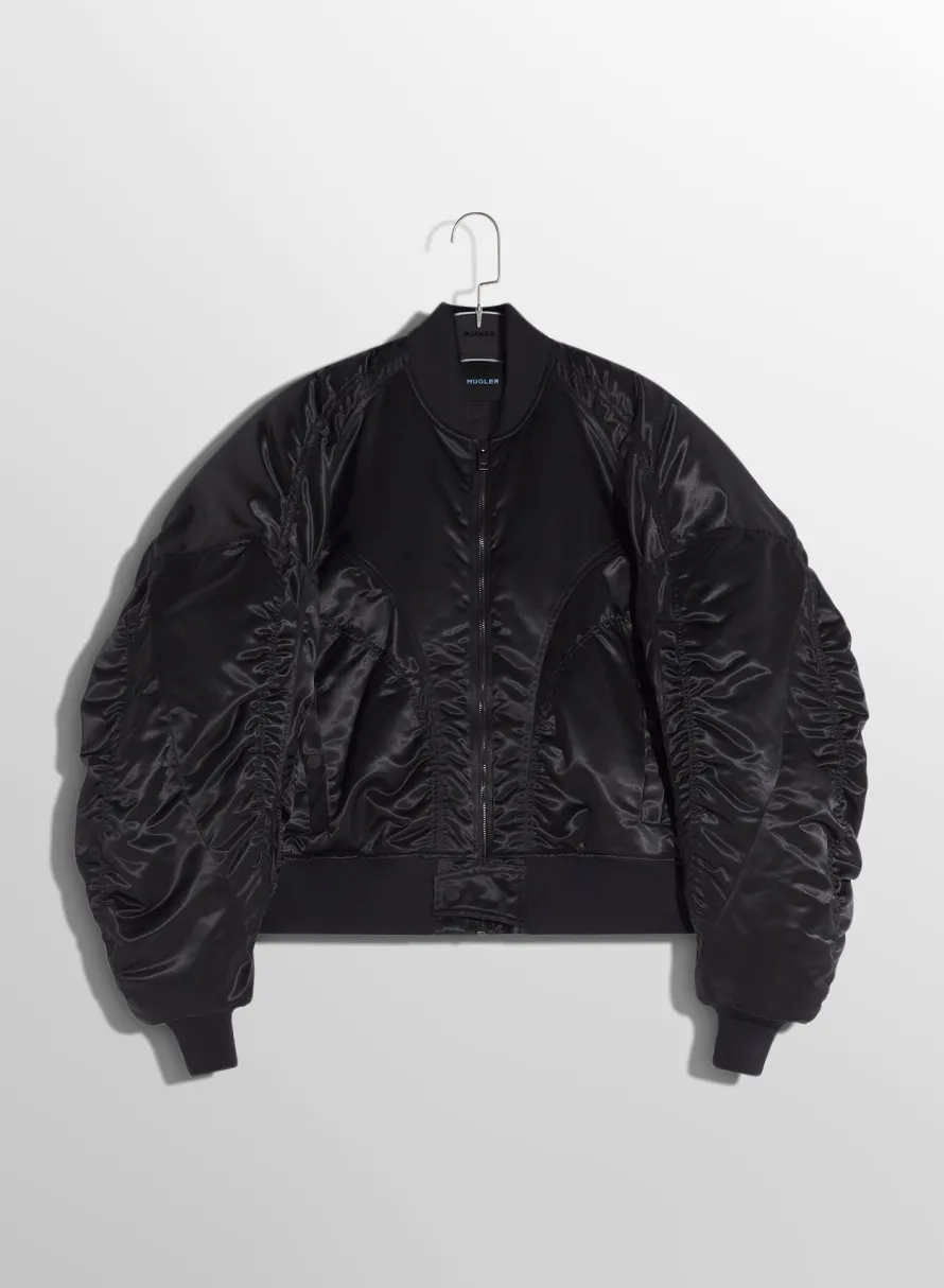 Jackets & Coats|Jackets & Coats|MUGLER black satiny bomber jacket