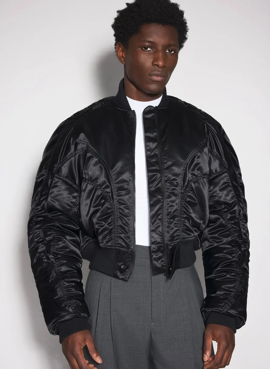 Jackets & Coats|Jackets & Coats|MUGLER black satiny bomber jacket
