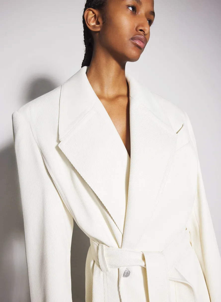 Jackets & Coats|MUGLER off-white ribbed belted coat