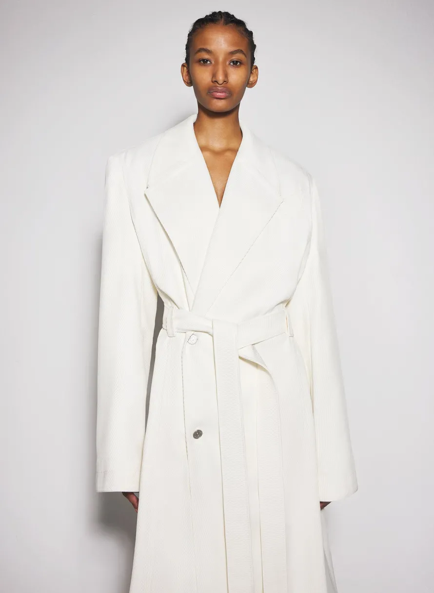 Jackets & Coats|MUGLER off-white ribbed belted coat