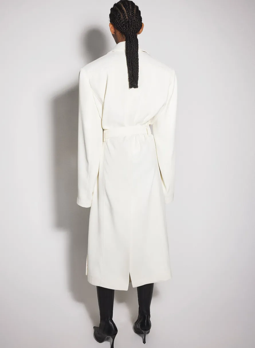 Jackets & Coats|MUGLER off-white ribbed belted coat