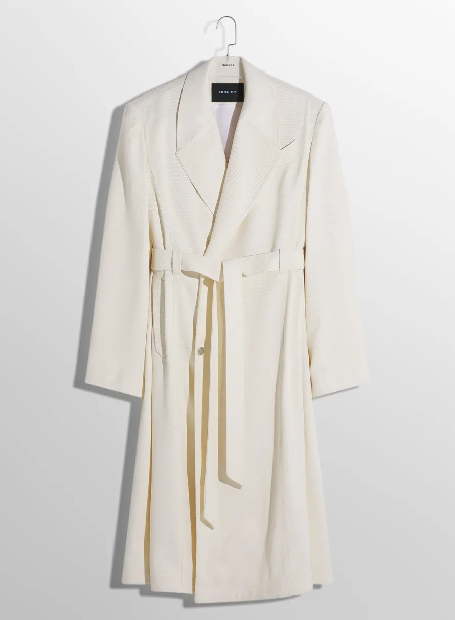 Jackets & Coats|MUGLER off-white ribbed belted coat