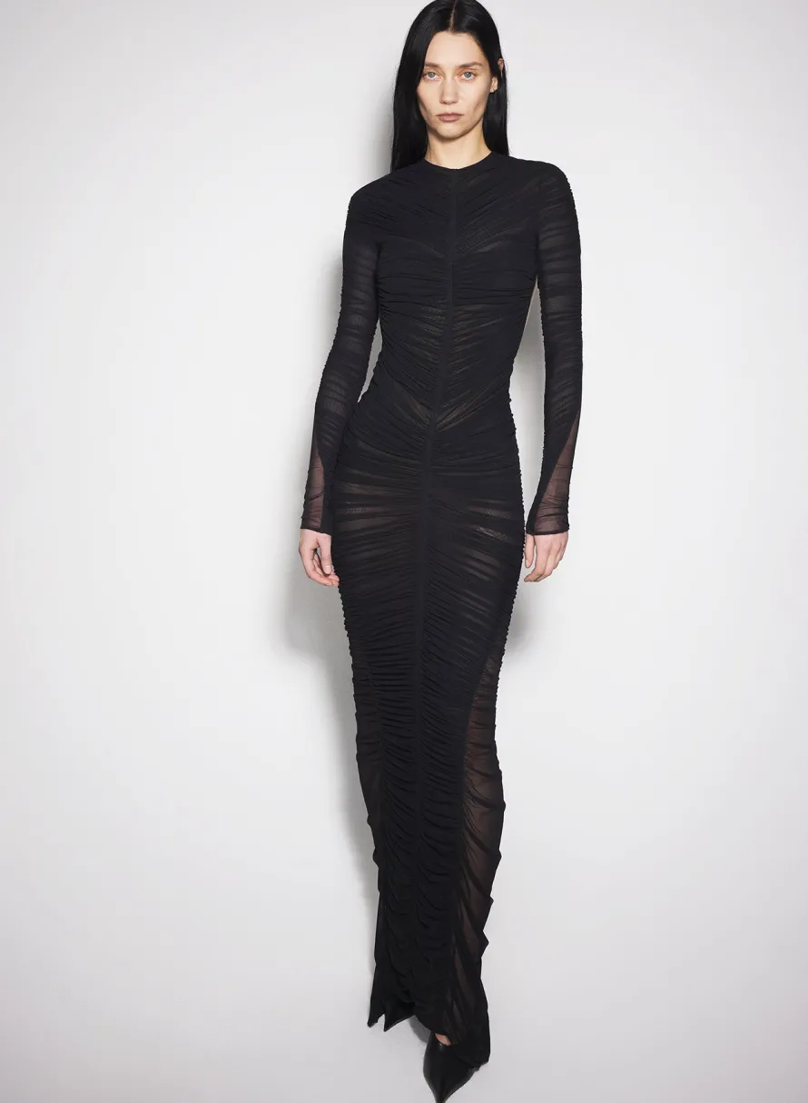 Dresses & Catsuits|MUGLER Black ruched gown