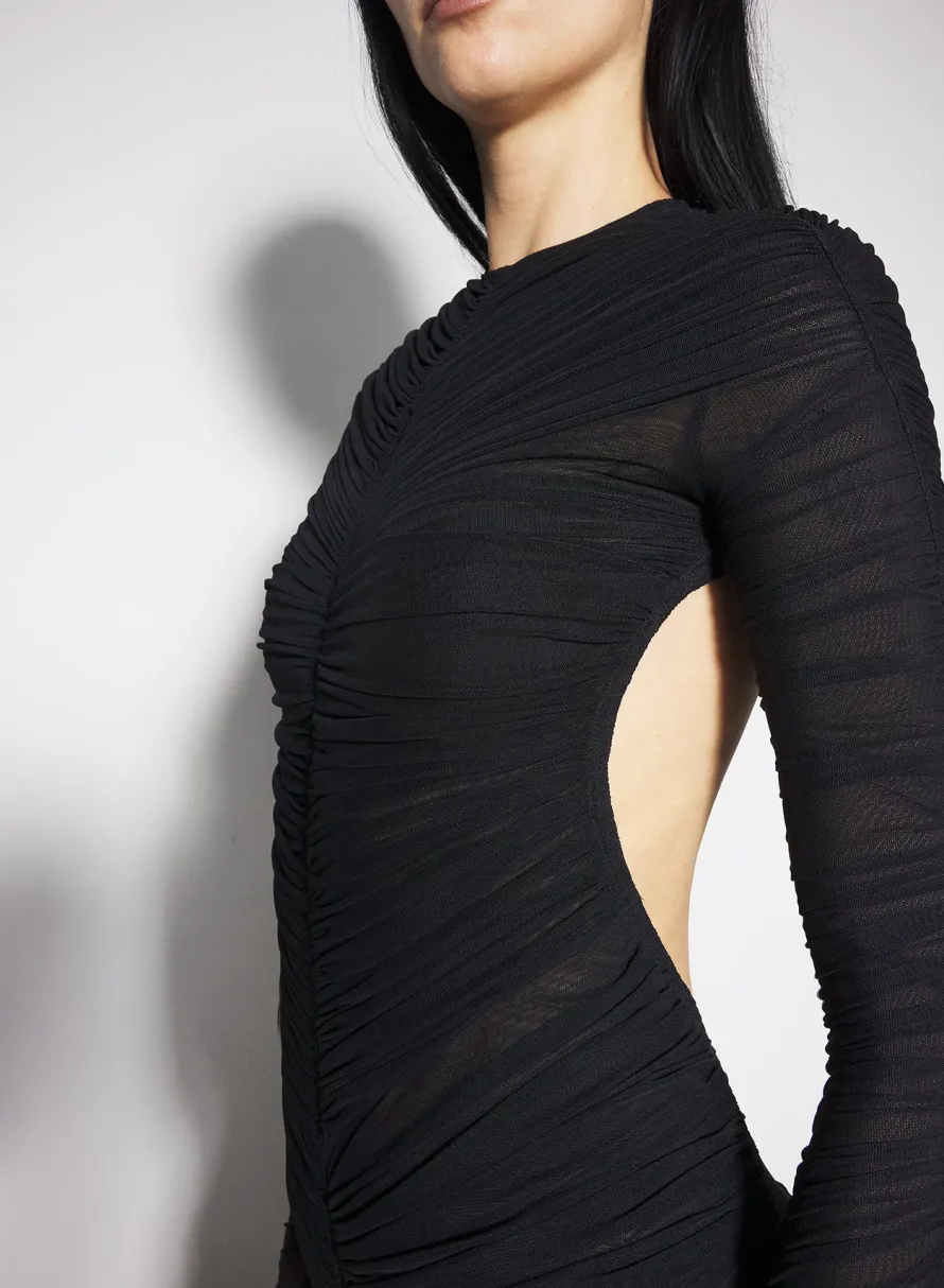 Dresses & Catsuits|MUGLER Black ruched gown