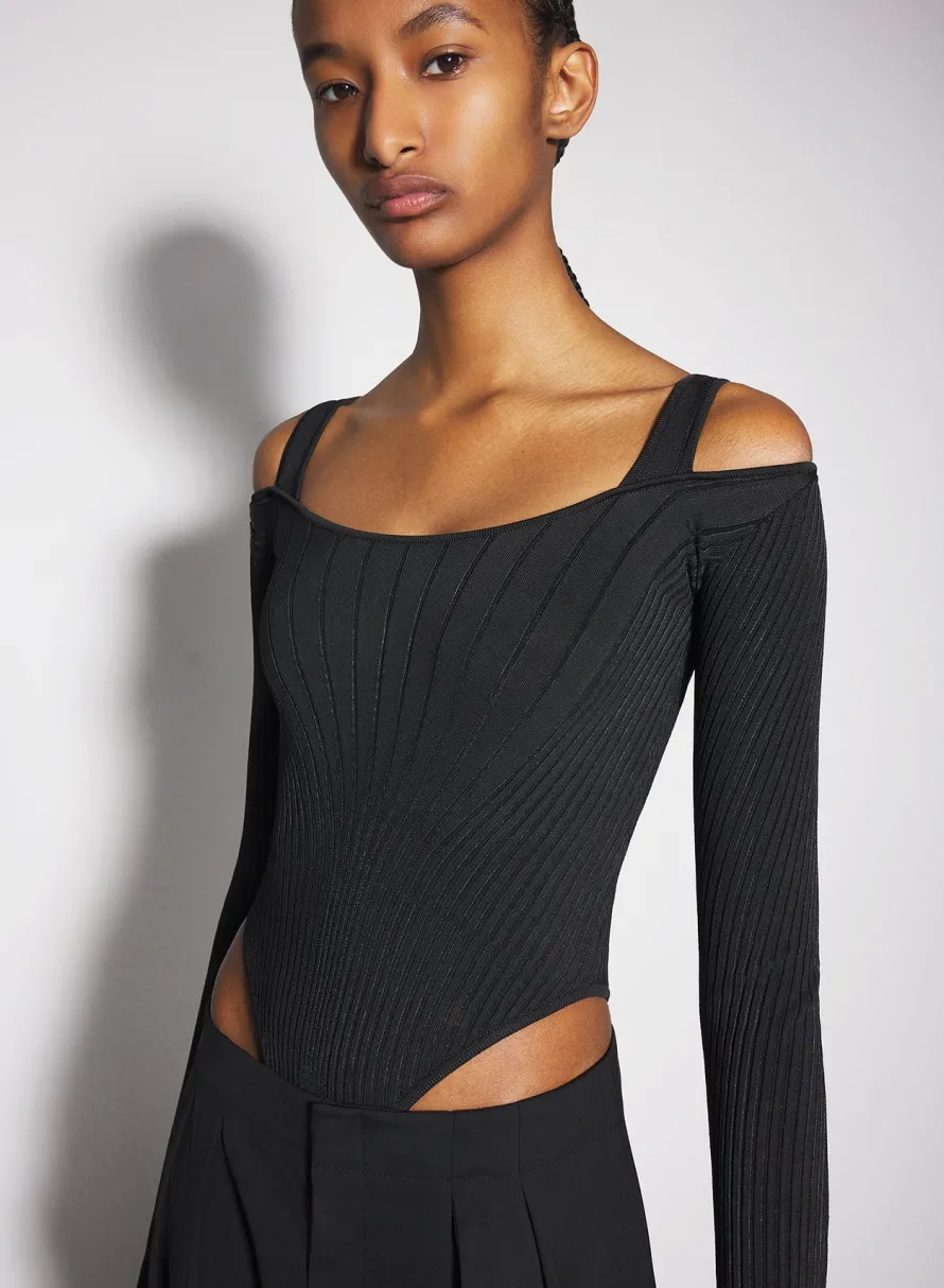 Knitwear|Bodysuits & Leggings|MUGLER black sculpting knit bodysuit