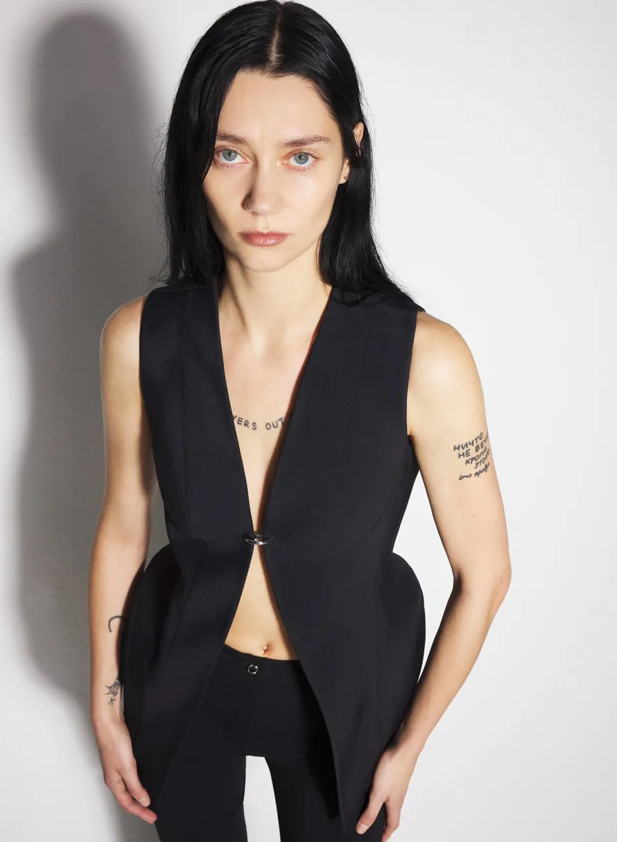 Jackets & Coats|MUGLER black corseted pierced vest