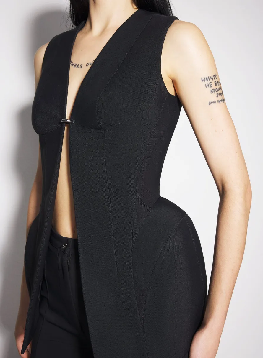 Jackets & Coats|MUGLER black corseted pierced vest