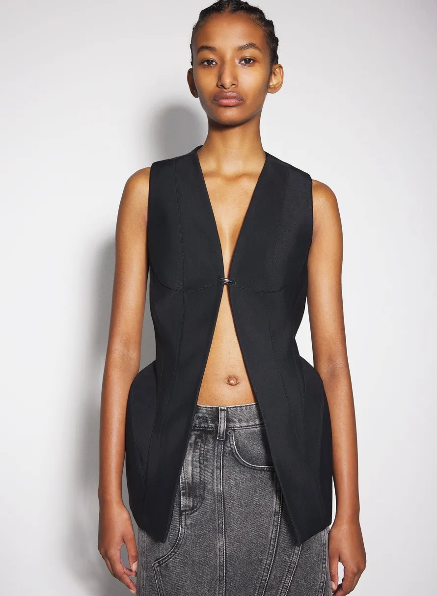 Jackets & Coats|MUGLER black corseted pierced vest