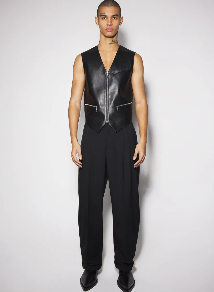 Trousers & Shorts|Trousers|MUGLER black pleated wide leg trousers