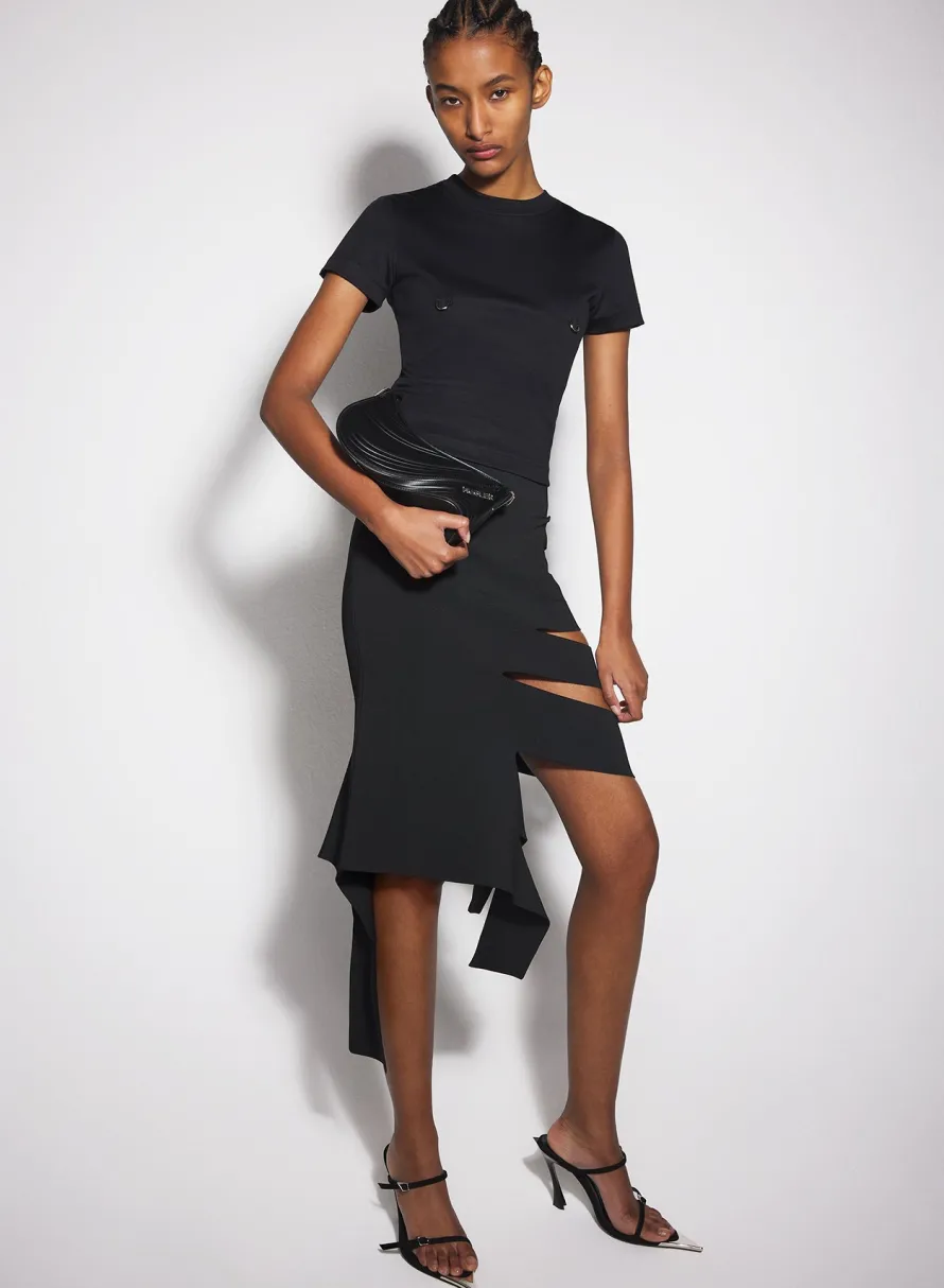 Skirts & Shorts|Knitwear|MUGLER black bandage knit skirt