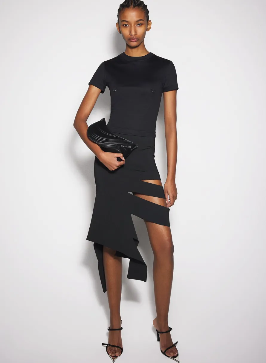 Skirts & Shorts|Knitwear|MUGLER black bandage knit skirt