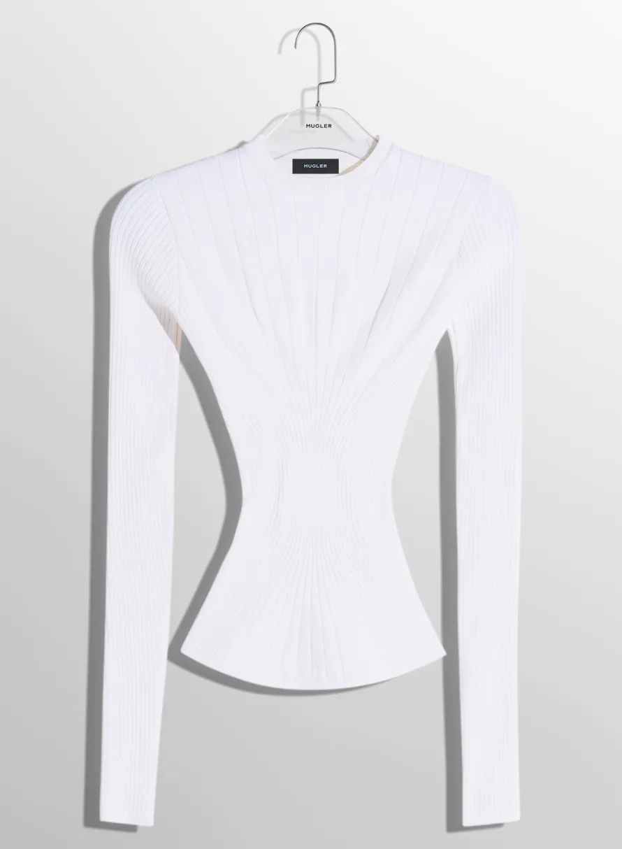 Knitwear|Tops|MUGLER white sculpting knit top