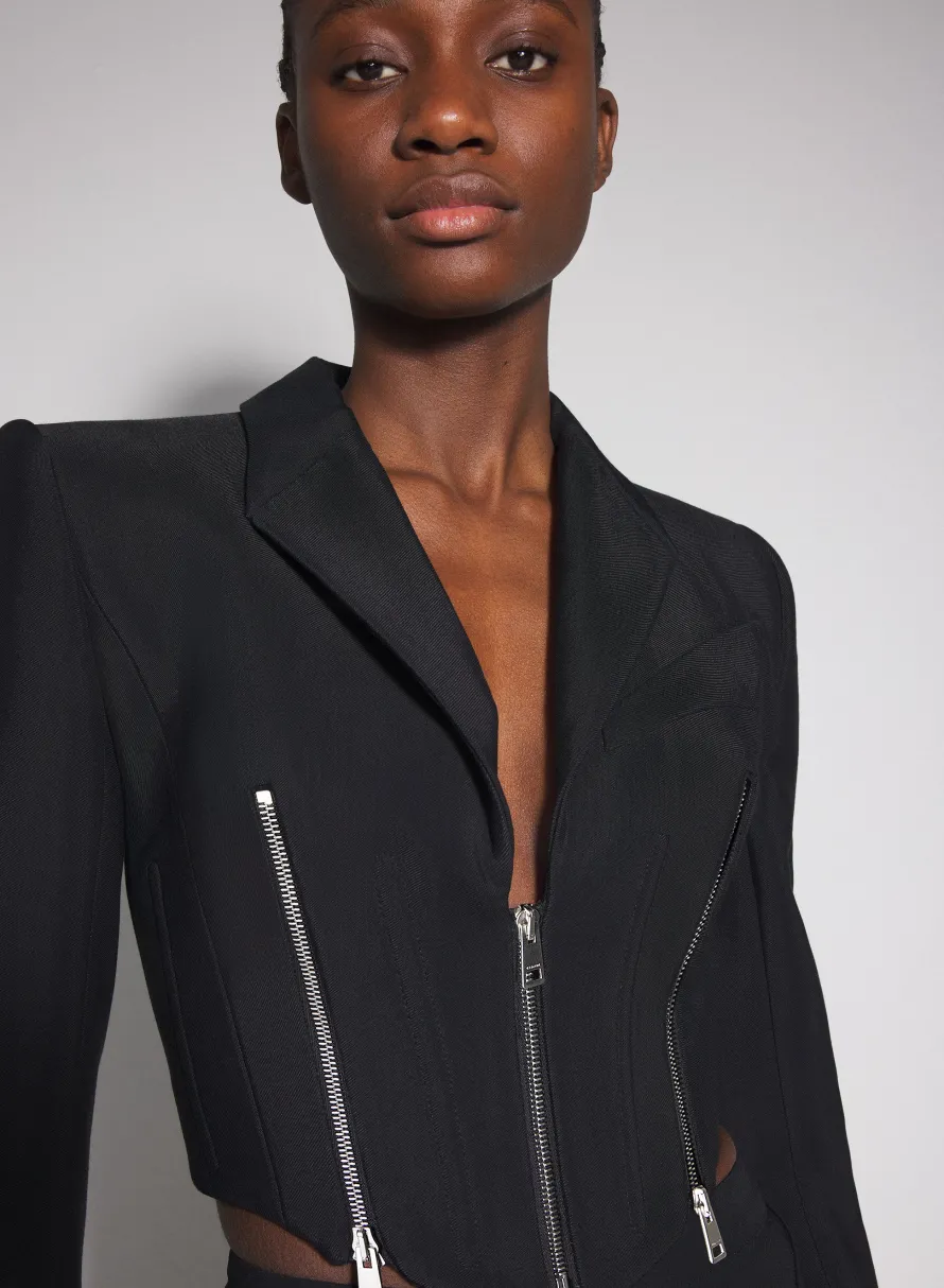 Jackets & Coats|MUGLER black zipped wool jacket