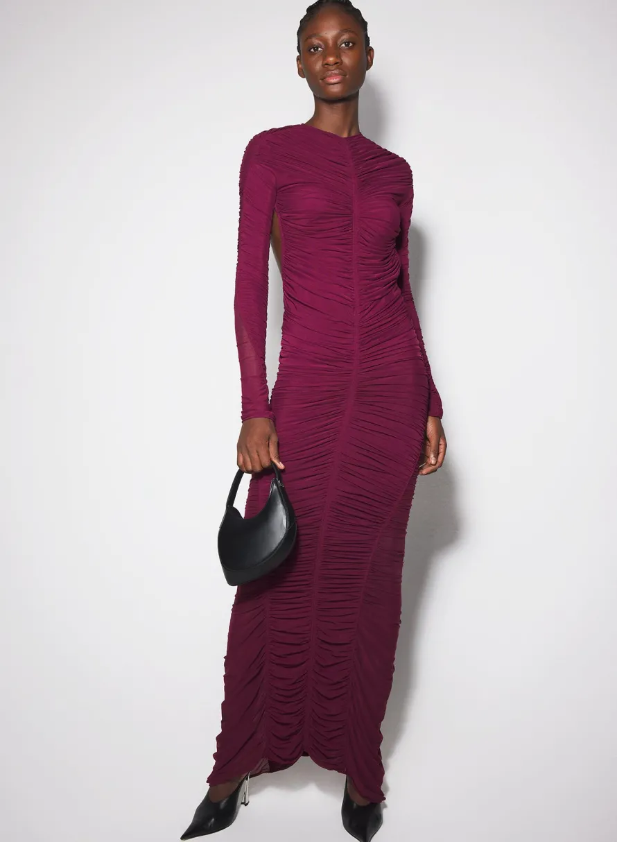 Dresses & Catsuits|MUGLER burgundy ruched gown