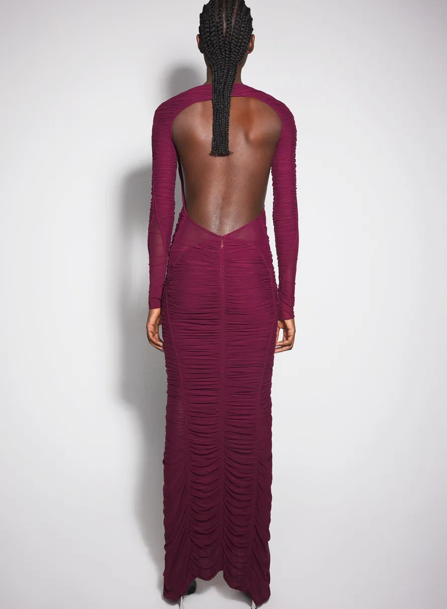 Dresses & Catsuits|MUGLER burgundy ruched gown