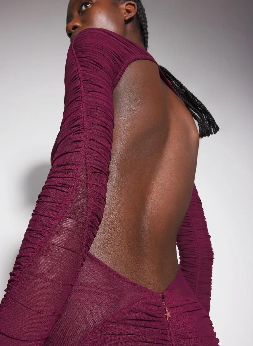 Dresses & Catsuits|MUGLER burgundy ruched gown