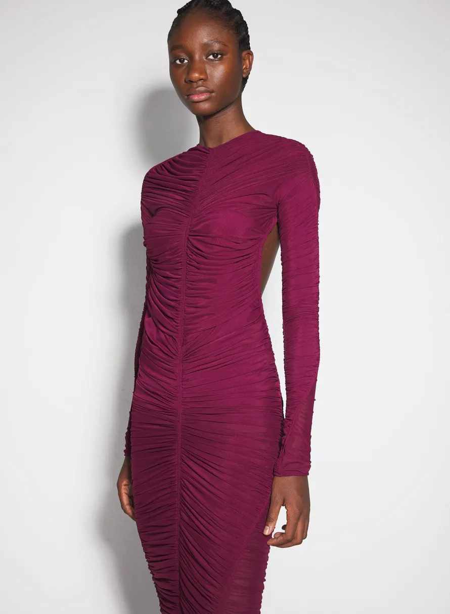 Dresses & Catsuits|MUGLER burgundy ruched gown