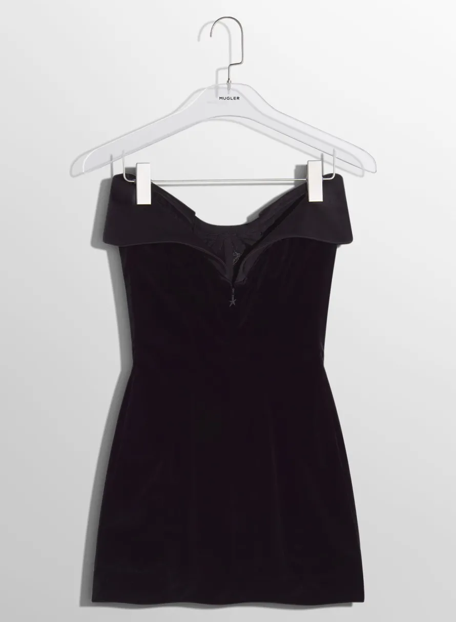 Dresses & Catsuits|MUGLER black velvet and satin mini dress