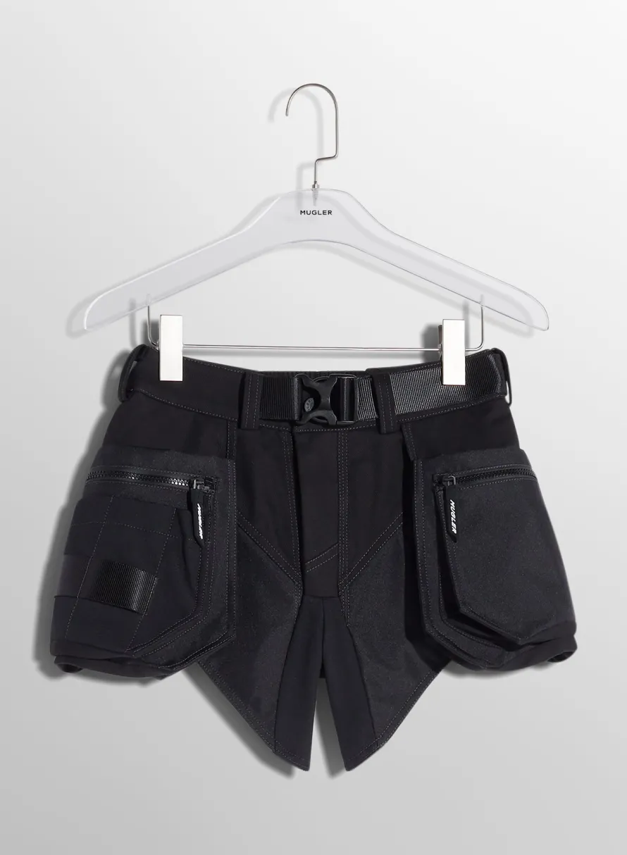 Skirts & Shorts|MUGLER black technical fabric cargo shorts