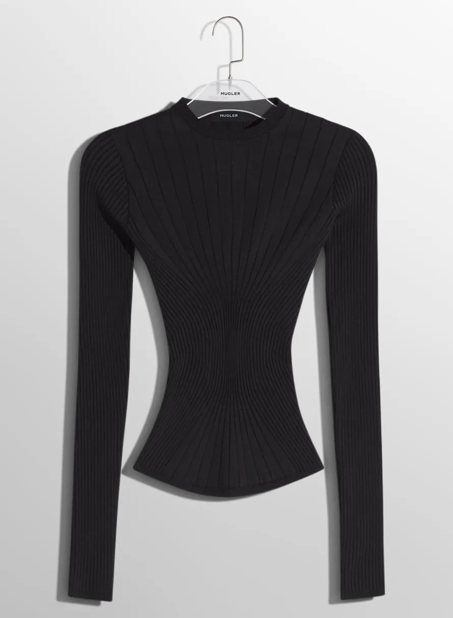 Knitwear|Tops|MUGLER black sculpting knit top