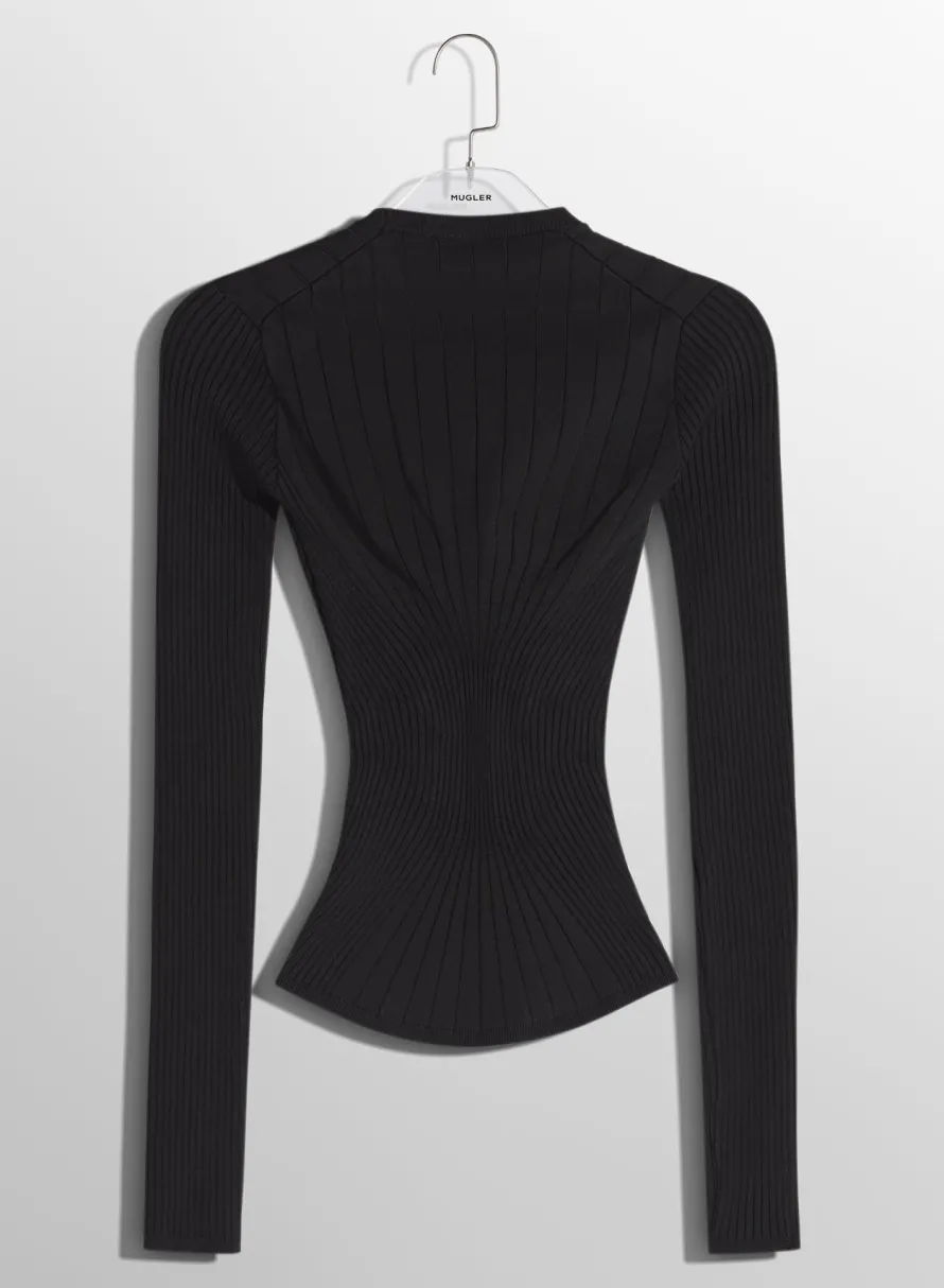 Knitwear|Tops|MUGLER black sculpting knit top