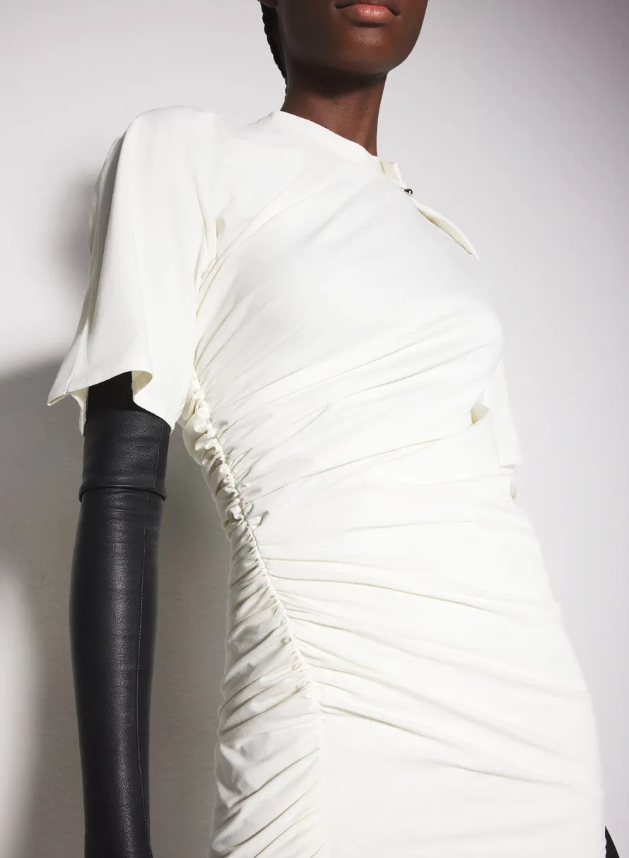 Dresses & Catsuits|MUGLER off-white draped pierced day dress