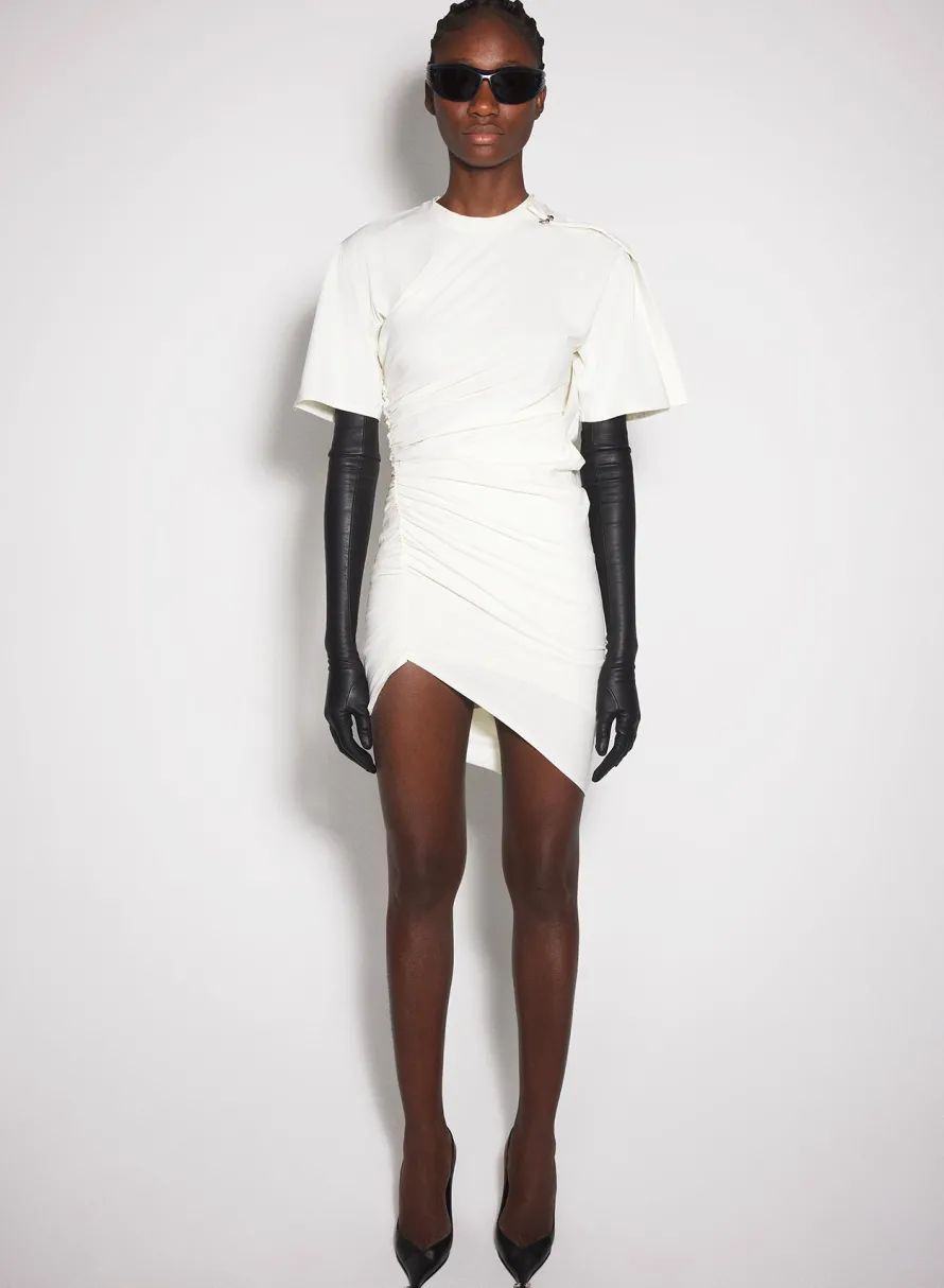 Dresses & Catsuits|MUGLER off-white draped pierced day dress