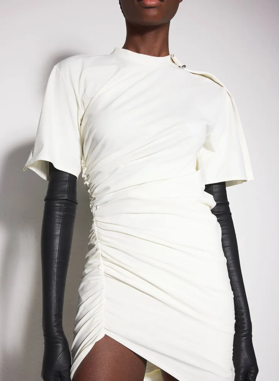 Dresses & Catsuits|MUGLER off-white draped pierced day dress