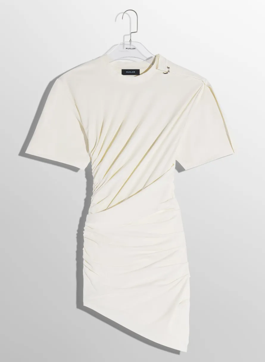 Dresses & Catsuits|MUGLER off-white draped pierced day dress