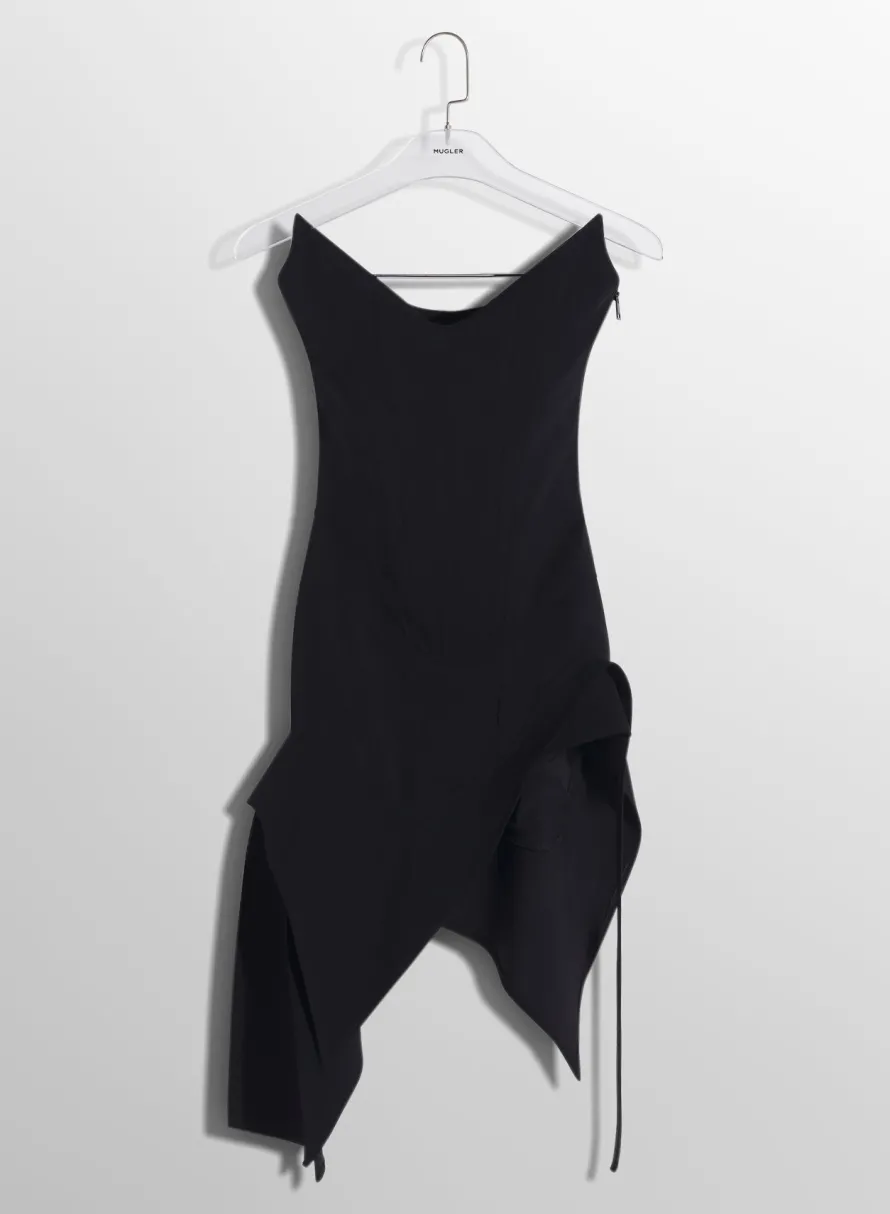Dresses & Catsuits|MUGLER black asymmetric bustier dress