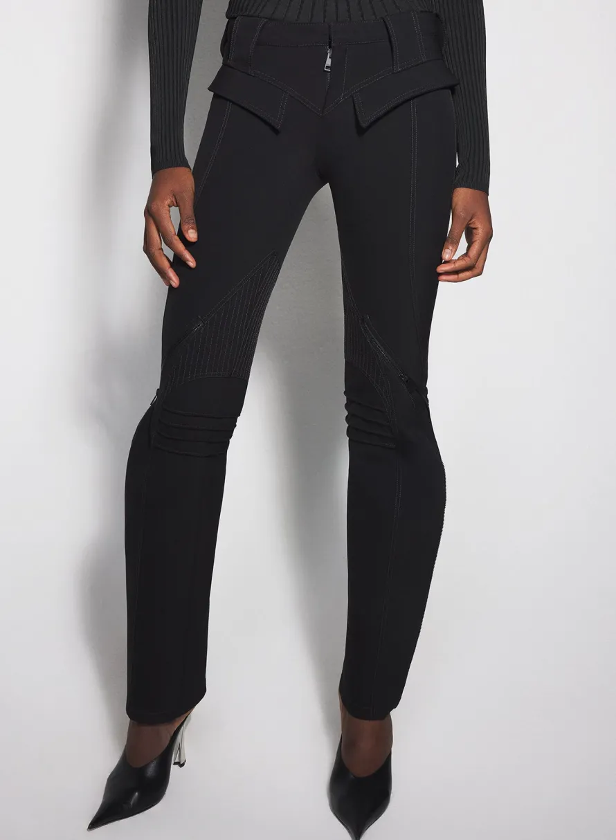 Trousers|MUGLER black zipped scuba pants