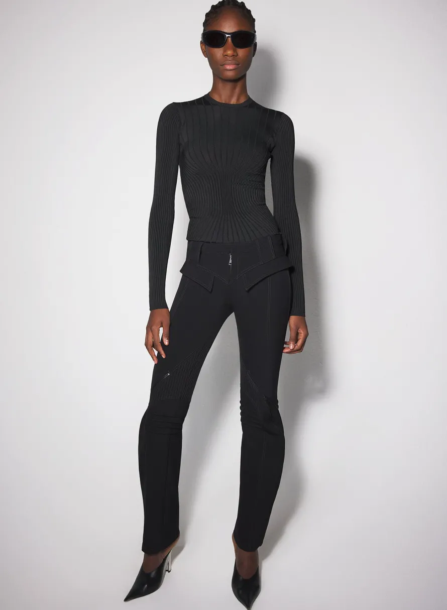 Trousers|MUGLER black zipped scuba pants