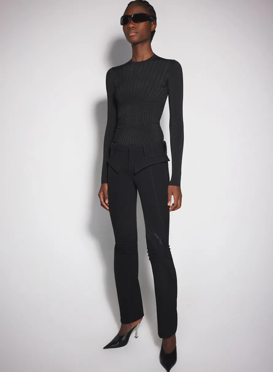 Trousers|MUGLER black zipped scuba pants