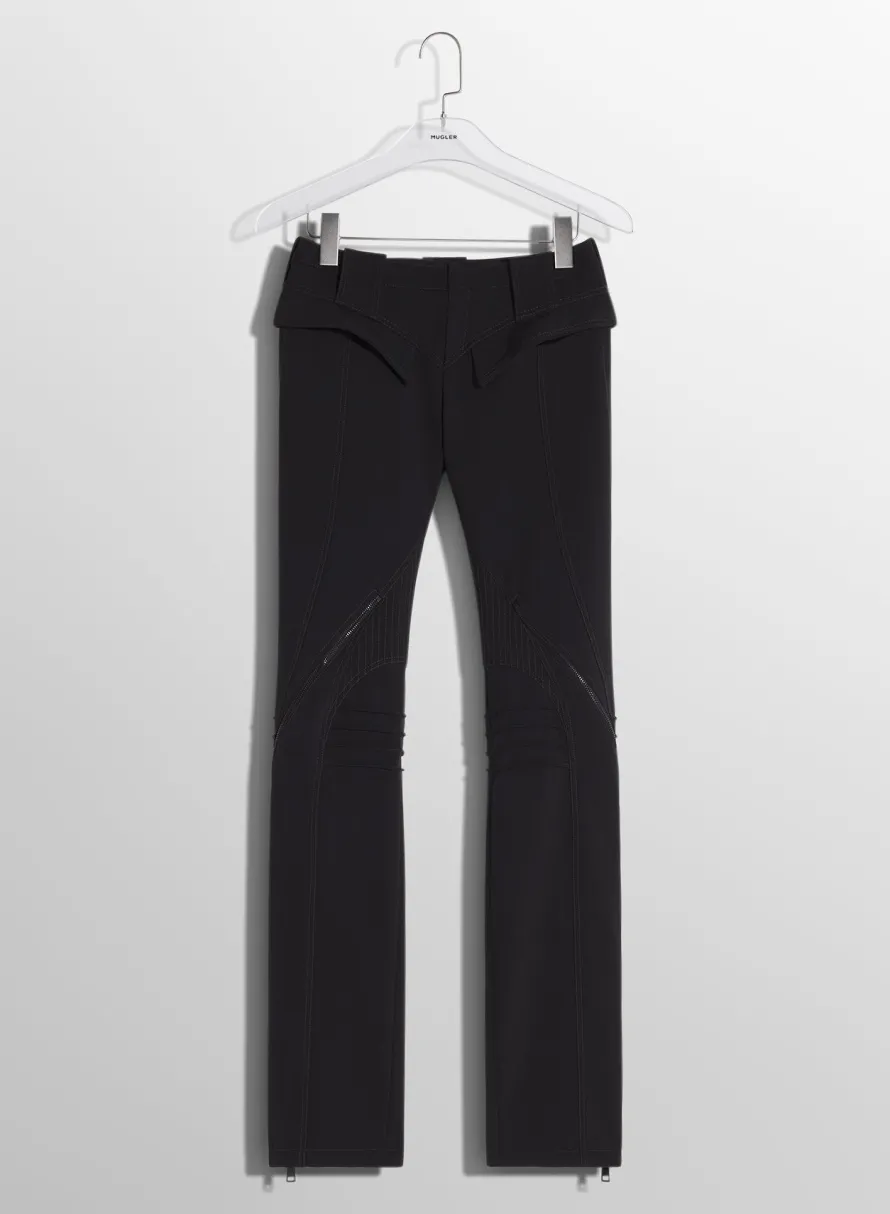 Trousers|MUGLER black zipped scuba pants