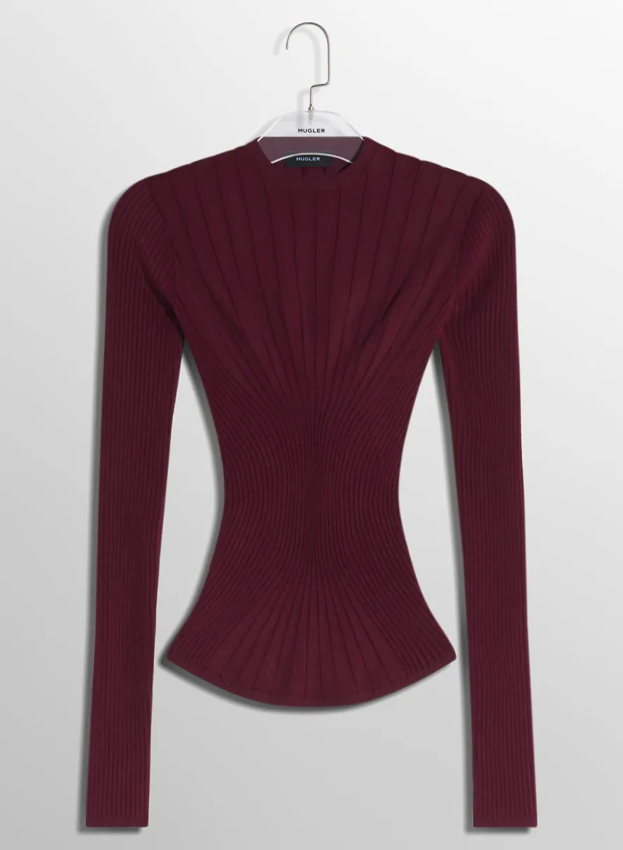 Knitwear|Tops|MUGLER burgundy sculpting knit top