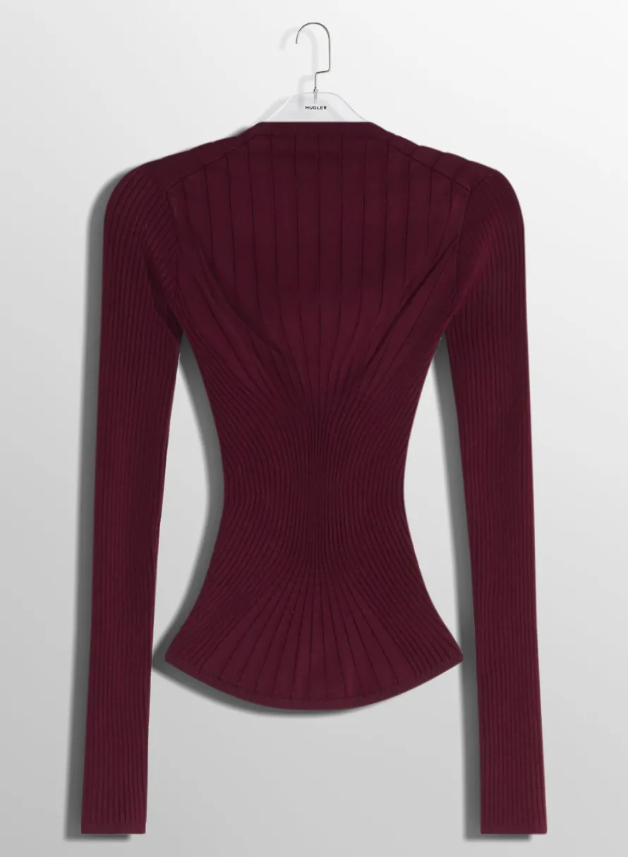 Knitwear|Tops|MUGLER burgundy sculpting knit top