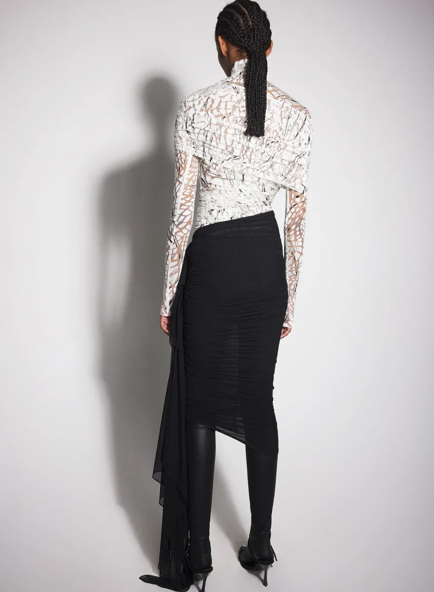 Tops|MUGLER off-white dévoré velvet ruched top